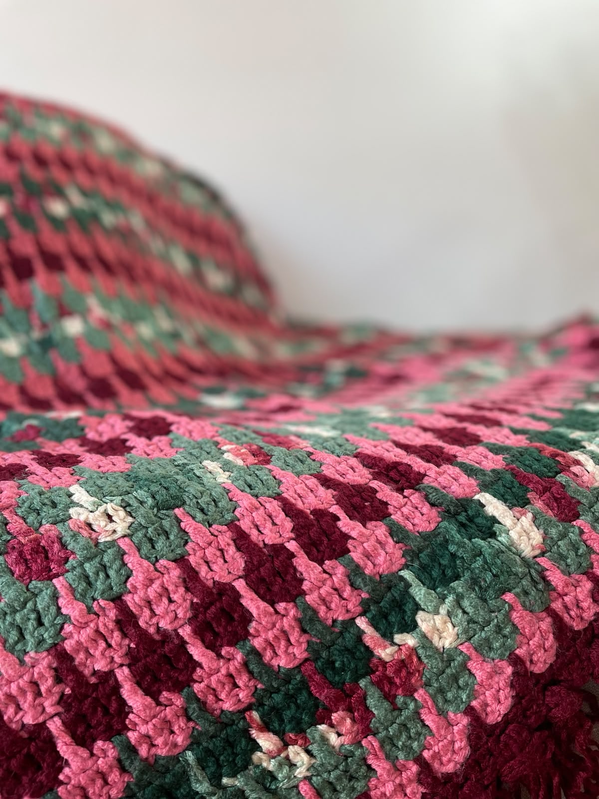 manta de crochet Mosaico de Moras y Musgo 224x120cm